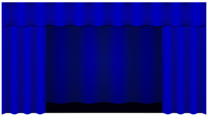 Theater curtain on white background. Theater stage. Decoration element. Classic cover design for decorative design. Blue curtain. Isolated vector. Cinema premiere