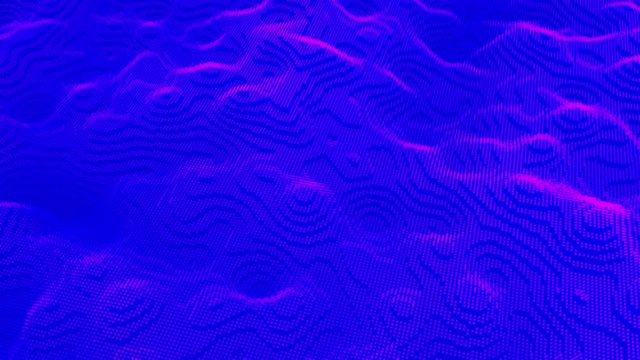 Abstract ultramarine 3d pixel background. Animation. Blue wavy surface with small ripples, seamless loop, technology concept.