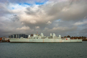 The Type 82 destroyer HMS Bristol (D23) in Portsmouth, England