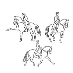 set of silhouettes of horses, horsemanship sketch 