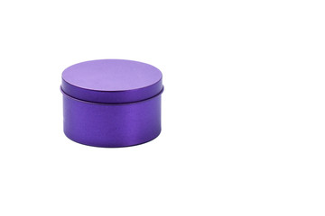 Purple color of metal jar container with cap on isolated background