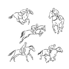 set of silhouettes of horses, horse racing sport 