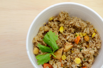 A bowl of vegetable fried rice