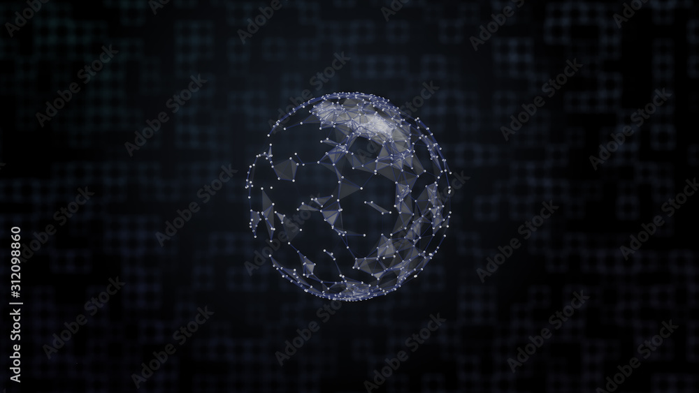 Poster media worldwide concept. image of planet under plexus network shield over abstract blue color backgr