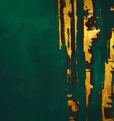 golden abstract elements on a stylish dark green background with watercolor texture