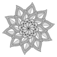 Mandala isolated on the white background. Template for coloring book page. Oriental mystical pattern. Yoga mandala.