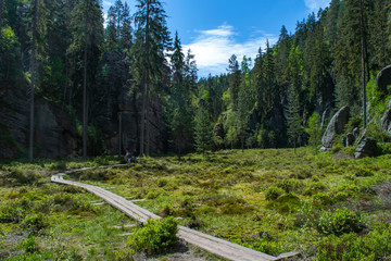 Fototapeta na wymiar Hiking trail in Adršpach-Teplice Rocks Nature Reserve, Czech Republic