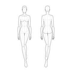 Fashion template of walking lady with main lines. 