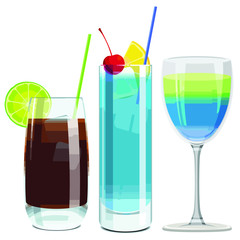 Vector lemon and hawaiian blue cocktail isolated on white background