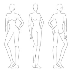 Fashion template of lady in standing poses. 