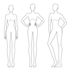 Fashion template of women in different standing poses. 