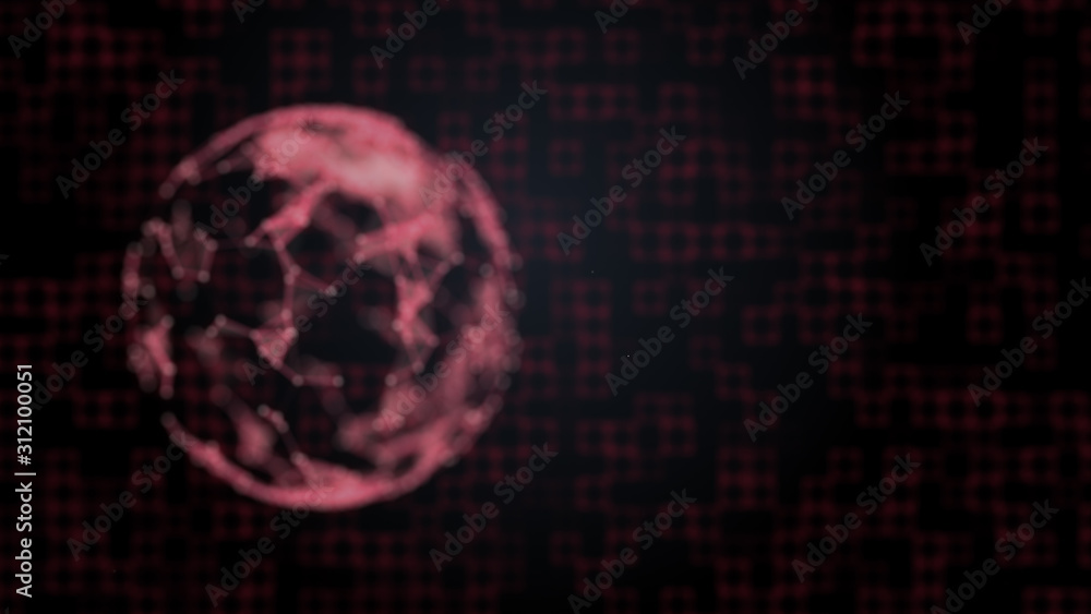 Poster connecting of people through social networks visualised on the surface of planet over abstract squar