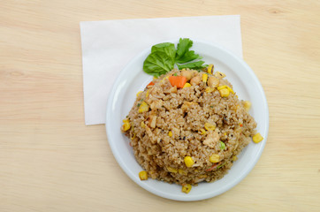 A plate of vegetable fried rice