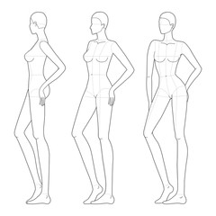 Fashion template of women in standing poses. 