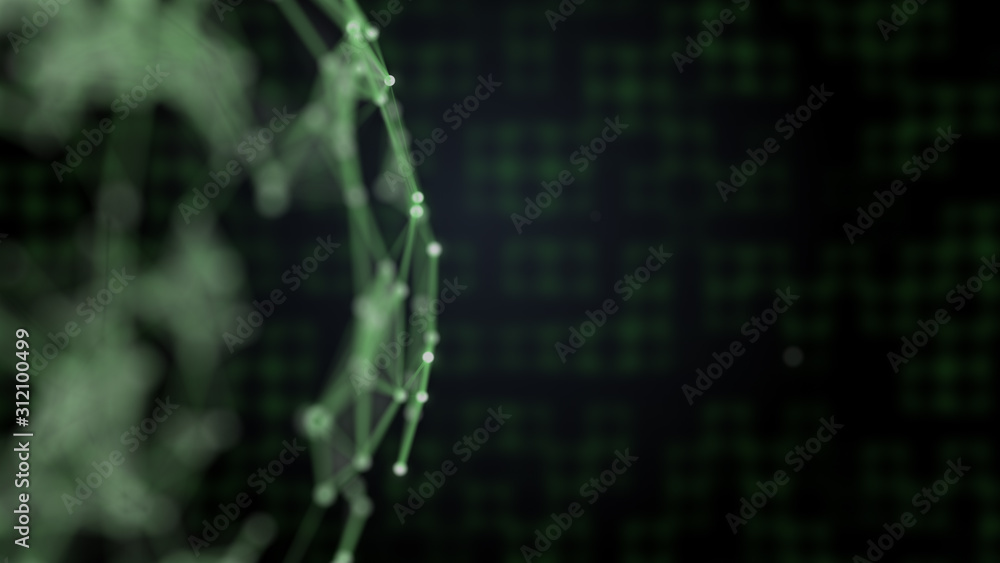 Aufkleber futuristic background. abstract blurred picture of green squares connected togerher on black and ple