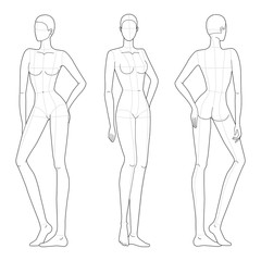 Fashion template of women in standing poses. 
