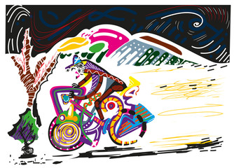 abstract illustration of Man riding bicycle at midnight. colorful illustration of Man riding bicycle at midnight.