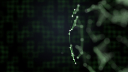 Concept of high-tech. Abstract space background of different particles connection in plexus and squares on black.