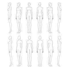 Fashion template of lady in standing poses.
