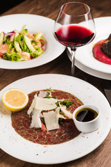 different snacks and main dishes for wine and beer