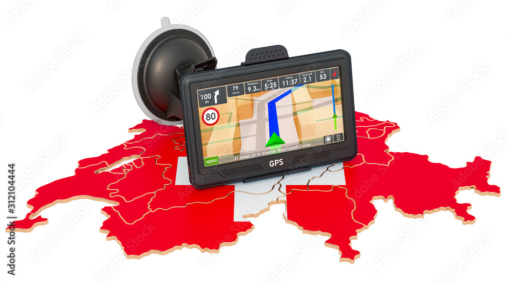 Poster gps navigation in switzerland, 3d rendering