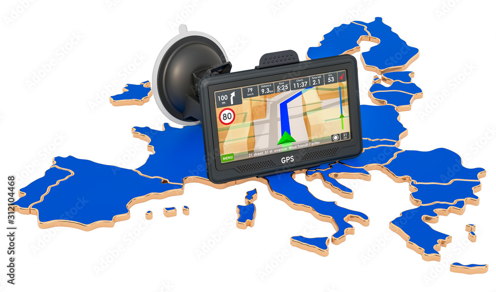 Poster gps navigation in the european union, 3d rendering