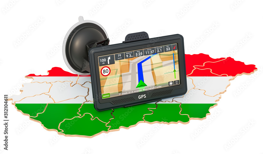 Poster gps navigation in hungary, 3d rendering