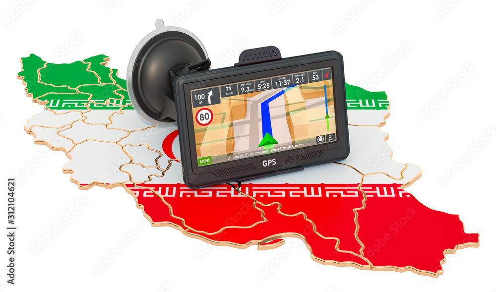 Poster gps navigation in iran, 3d rendering