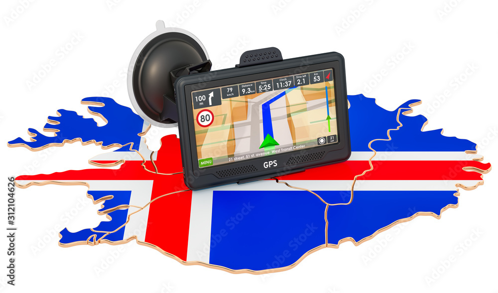Poster gps navigation in iceland, 3d rendering