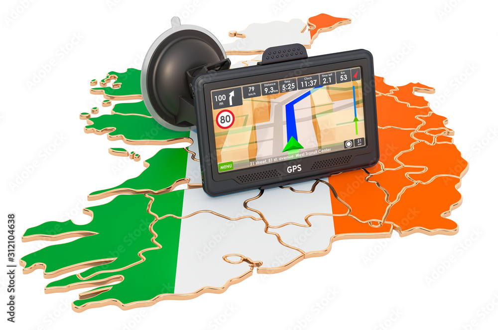 Poster gps navigation in ireland, 3d rendering