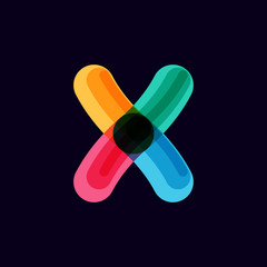 X letter vivid logo with overlapping lines on black background.