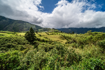 Diverse central landscape with mountains of valleys and canyons in South America of Ecuador