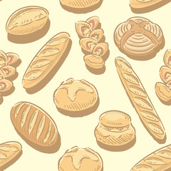 パンのパターン素材。バゲットなどのハードパン。挿絵のようなレトロ調