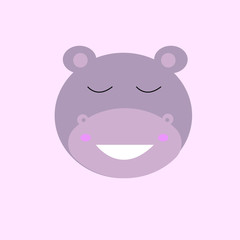 Cartoon animal, cute hippo. Flat design.Vector Illustration