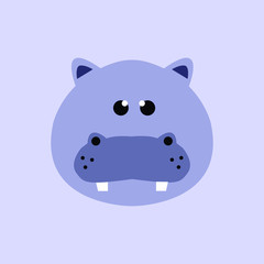 Cartoon animal, cute hippo. Flat design.Vector Illustration