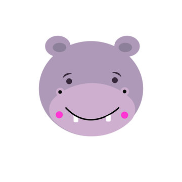 Cartoon animal, cute hippo. Flat design.Vector Illustration