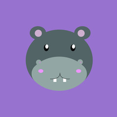 Cartoon animal, cute hippo. Flat design.Vector Illustration