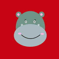 Cartoon animal, cute hippo. Flat design.Vector Illustration
