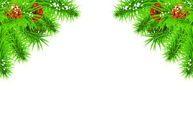 vector christmas background with fir branches and balls.