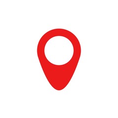 Red map pin icon in flat style. Pointer symbol, marker sign, gps position, navigation button. Vector illustration