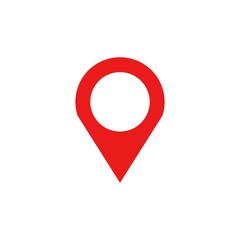 Red map pin icon in flat style. Pointer symbol, marker sign, gps position, navigation button. Vector illustration