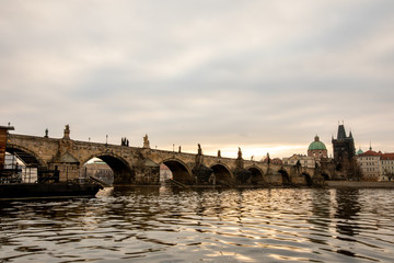 Charles Bridge in Prague at the sunrise