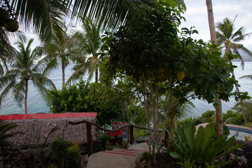 Beautiful seascape with palms on tropical island 