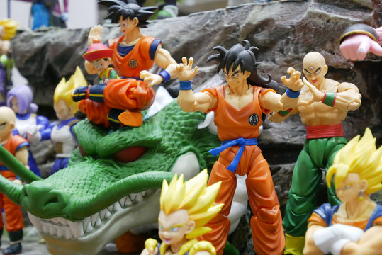KUALA LUMPUR, MALAYSIA -OCTOBER 05, 2019: Selected focused of model scale action figures characters from popular Japanese animated series Dragonball. Display by collector and fan on the table. 