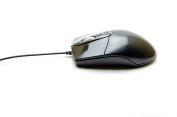 Wired black office mouse for the computer. Mouse to control. Computer peripherals on a white...