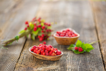 Fresh Wild strawberries on wooden background