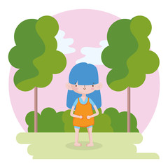 Obraz na płótnie Canvas childrens day, little girl with blue hair cartoon in the park