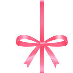 Pink bow and satin ribbon. Isolated realistic design element, decoration of a festive surprise, gift card, holiday present, discounts and special offers.