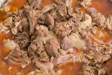 Kavurma is a Turkic sheep meat dish. Pieces of meat are stewed in a large cauldron over an open...