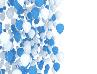 Blue and white balloons with sopy space for text. 3D illustration